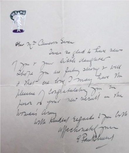 © Iona Devito Letter from Emmeline Pankhurst welcoming Frances, Iona's mother, into the world